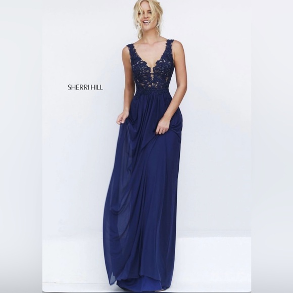 Sherri Hill Dresses & Skirts - Sherri Hill Navy Blue Formal Gown Prom Black Tie Wedding Gala Ladies Size 12